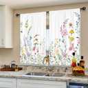 Riyidecor Floral Flower Curtains Short Small Plants Botanical Leaves Leaf Rod Pocket Colorful Watercolor Women Girls Pink Green Bedroom Living Room Treatment Fabric 2 Panels 26Wx36H Inch