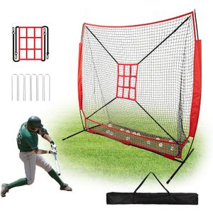 7x7 ft Baseball Net with Large Ball Collection System, Baseball&Softball Hitting Net, Baseball Nets for Batting with Carry Bag and U-shaped Ground Nail, Baseball Training Equipment for Pitching