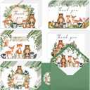 Yuzioey Woodland Thank You Cards, 4x6 Forest Animals Thank You Notes with Matching Envelopes & Stickers, Greenery Notecards, Woodland Baby Shower Birthday Thank You Cards (50PCS)