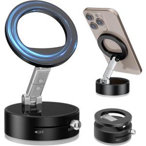 Magnetic Car Phone Holder, Universal 360 Dashboard Suction Cup Mount for Driving, Gym or Office, Foldable Vacuum Phone Holder for iPhone