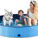 Jasonwell Foldable Dog Pet Bath Pool Collapsible Dog Pet Pool Bathing Tub Kiddie Pool Doggie Wading Pool for Puppy Small Medium Large Dogs Cats and Kids 71" Blue (Mdf Wood Blue)