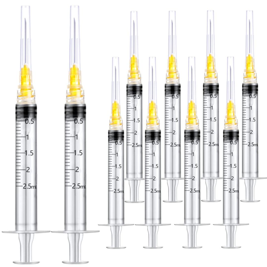 100Pack 2.5ml 2.5cc Disposable Plastic Syringes with 25Ga, Individually Sterile Package