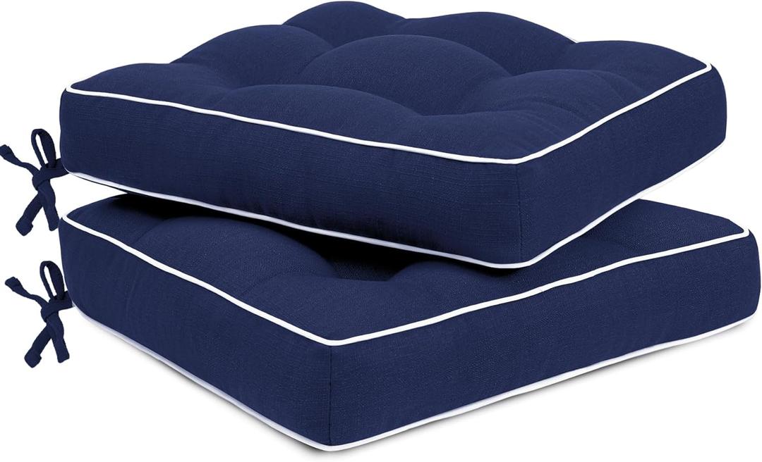 Favoyard Patio Cushions 19 x 19 Inch Indoor & Outdoor Chair Cushions Water-Resistant Seat Cushion for Patio Furniture 3-Year Color Fastness Square Tufted Couch Chair Pads with Ties, 2 Pack, Blue