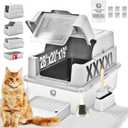 XXXXL Jumbo Stainless Steel Litter Box with Lid for Maine Coon, 28" L x 20" W x 19" H Extra Large Stainless Steel Cat Litter Box for Big Cat and Multi-Cats Families,Non-Sticky, Anti-Leakage