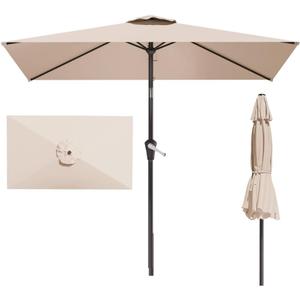 6.5' x 10' Rectangular Patio Umbrella Large Outdoor Market Umbrella w/UV Protection, Push Button Tilt and Crank Lift, Rectangle Table Umbrella for Garden, Deck, Pool, Patio, Beige