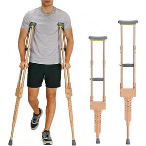 Lightweight Aluminum Wood Grain Cane Crutches for Adults & Elderly (5.92ft-6.75ft Height Fit) Adjustable, Built-in Storage, 250lb Capacity, Mobility Aid for Walking Support