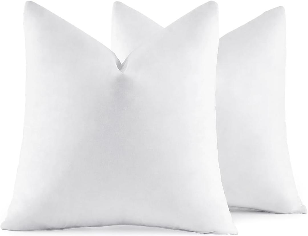 MIULEE 18x18 Pillow Inserts,Set of 2 Down Feather Throw Pillows for Couch Sofa Bed, Decorative Fluffy Throw Pillow Inserts Cotton Fabric,White