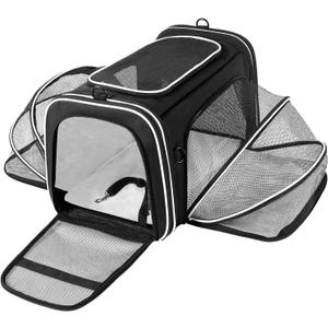 TSA Airline Approved Large Pet Travel Carrier,4 Sides Expandable with 2 Mesh Pockets,3 Entry, Soft Sided Collapsible Dog Carrier for 2 Cats, Kittens, Puppies, Dog, X-Large, Black & White