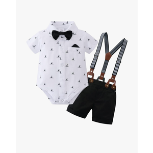 YUEMION Infant Baby Boy Clothes Gentleman Outfits Suits Summer Short Sleeve Bowtie Bodysuit Shirts + Suspender Shorts(9-12 M)