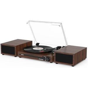 Vinyl Record Player with External Speakers BT 5.3 Wireless Turntable Portable with 3 Speed USB Vintage Wooden Coffee
