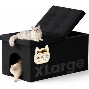 3-in-1 Cat Litter Box Enclosure with Odor Control, Multi-Functional Hidden Litter Box Furniture Bench, Dog Proof, Space-Saving Ottoman Cabinet with Flip-Up Lid, Extra Large, Black