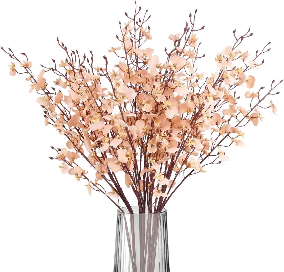 Orchid Artificial Flowers 6pcs Silk Dancing Lady Orchids 35.5" Long Stem Champagne Fake Orchid Faux Flower in Bulk for DIY Indoor Outdoor Home Kitchen Office Decor(Champagne)