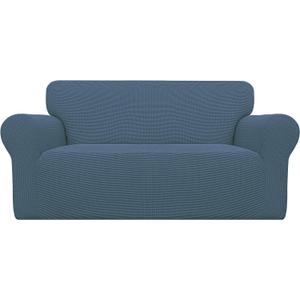 Easy-Going Stretch Oversized Loveseat Slipcover 1-Piece Sofa Cover Furniture Protector Couch Soft with Elastic Bottom for Kids Polyester Spandex Jacquard Fabric Small Checks Bluestone