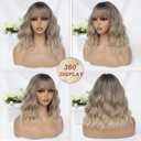 MINLEE Ombre Blonde Wig with Bangs for Women 14 Inch Short Bob Wavy Curly Wig Blonde Hair Wigs Natural Looking Heat Resistant Synthetic Wigs