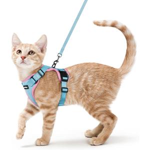 rabbitgoo Cat Harness and Leash for Walking, Escape Proof Soft Adjustable Vest Harnesses for Cats, Easy Control Breathable Reflective Strips Jacket, Light Blue&Pink, S