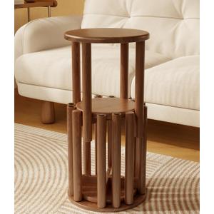 Solid Wood Stackable Stools Set of 4, 100% Wooden Stool No Installation Required Walnut Side Table Multifunctional Space Saving 18 Inch Round Stool Modular Interlocking Coffe Table for Living Room