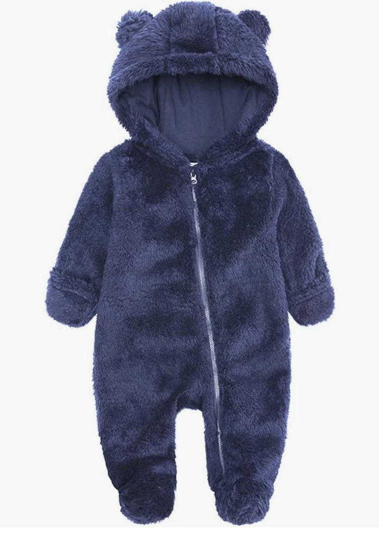 Newborn Baby Jumpsuit Hooded Fleece Rompers Long Sleeve Onesies Outwear Outfits, Size 66/44