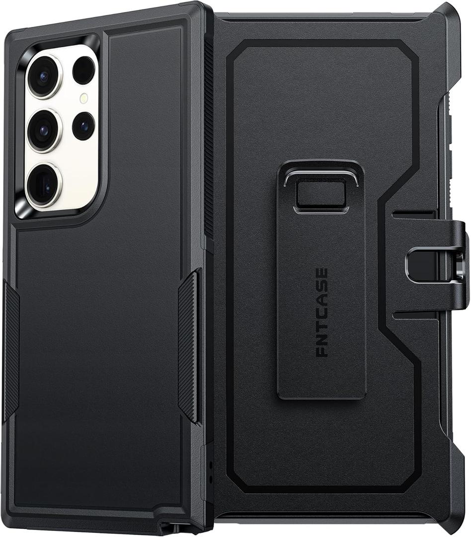 FNTCASE for Samsung Galaxy S23-Ultra Case: Military Grade Drop Proof Protection Cell Phone Cover with Belt-Clip Holster | Dual Layer Durable Heavy Duty Shockproof Protective Bumper Tough (Black)