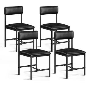 DWVO Dining Room Chairs Set of 4 Black Modern Upholstered Dining Chairs Faux Leather Restaurant Chairs with Metal Legs for Living Room Kitchen 4 Pack, Black