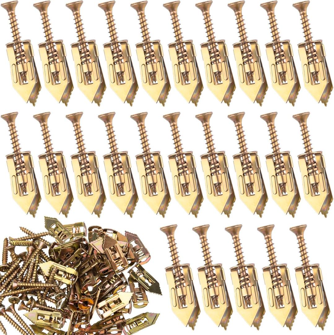 40pcs Self Drilling Drywall Anchors with Screws Kit, Metal Expansion Screws, Heavy Duty Wall Anchors for Hanging Picture Frames Wall Sconces Curtains Clocks- Gold
