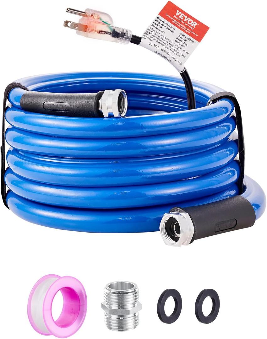 VEVOR 15ft Heated Water Hose for RV, Heated Drinking Water Hose Antifreeze to -45F, Automatic Self-regulating, 5/8" I.D. with 3/4" GHT Adapter, Lead and BPA Free