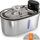 Wireless Cat Water Fountain Stainless Steel 108oz/3.2L, Cordless, Battery Operated Cat Fountain (Last up to 50 Days), Ultra Quiet, 2 Flow Modes, Multi-Filtration, BPA Free, Includes 2 Filters - Black