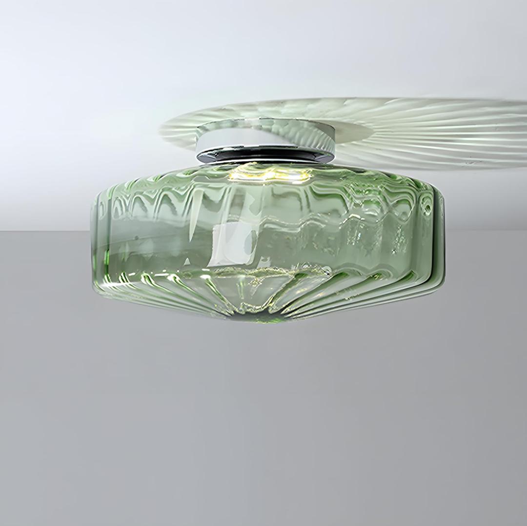 Bofea-Modern Green Ceiling Light Fixture Vintage Glass Flush Mount Ceiling Light Farmhouse Semi Flush Mount Lights Fixtures with Drum Glass Shade,Green Flush Lamp for Hallway Bedroom Foyer Bathroom