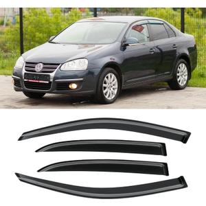 Rain Guards for Volkswagen VW Jetta Sedan 2006-2010, Out-Channel Window Visor Shields Vent Deflector Shade Wind Dark Smoke 2007 2008 2009 06 07 08 09 10, Tape-On Outside-Mount, 4PCS