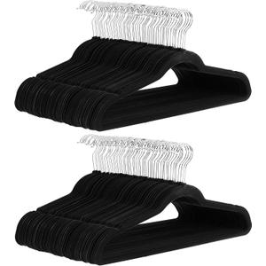 Amazon Basics Slim Velvet Non-Slip Space Saving Suit Clothes Hangers, Closet Organizer, Black/Silver, 100-Pack, Pack of 100