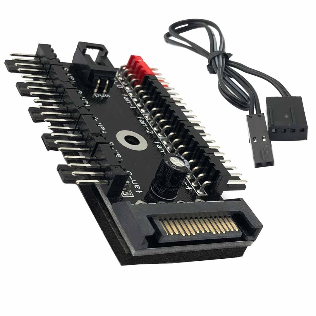 FainWan 1-Pack 10 Way 4Pin PWM PC Fan Hub with Cable Computer Cooling Fan Power Cable Extender PCB Adapter SATA 1 to 10 Multi Way Splitter