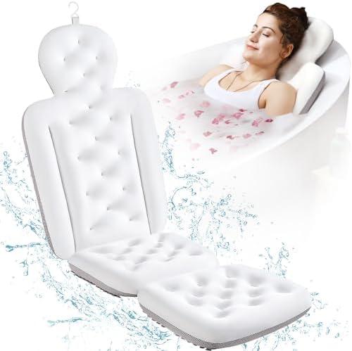 Full Body Bath Pillow for Bathtub, Thick Bathtub Cushion with Laundry Bag, Luxury Tub Pillow for Bath for Headrest Neck and Back Support White 51" x 16"