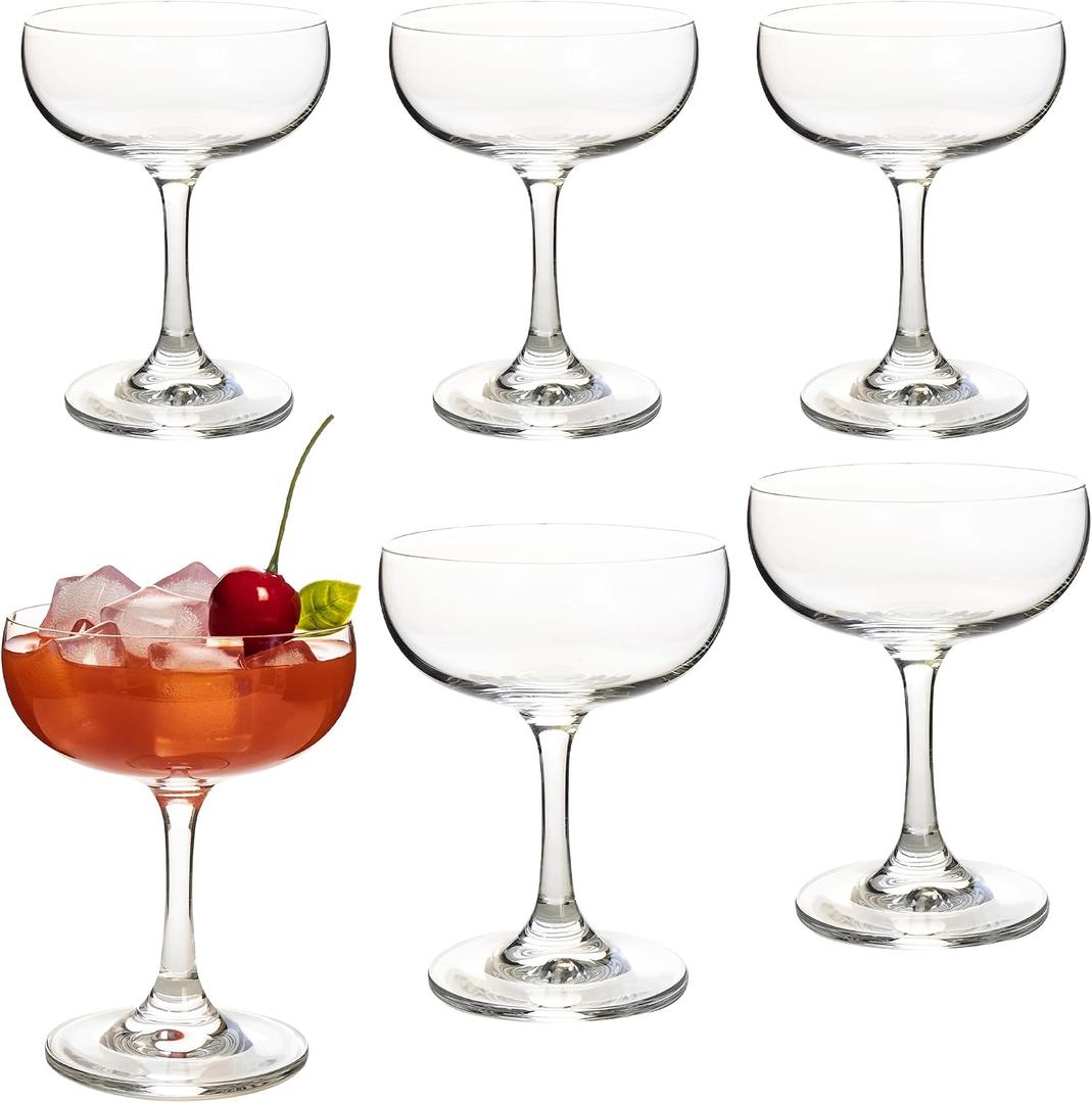 Set of 6 Crystal Champagne Glasses - 7 oz Elegant Coupe Glasses for Martini, Margarita, Cocktails & Champagne Tower, Dishwasher Safe, Gift Box Wedding & Party Glassware