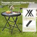 Foldable Side Table with Tempered Glass Top 18" Outdoor Folding Side Tables Small Glass Patio Table for Porch Yard Balcony Deck Lawn Dining Garden (Black)