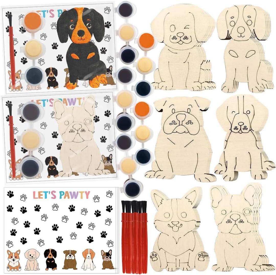 Dog Party Favors 24 Pcs Dog Themed Wooden Painting Craft Kits Dog Birthday Party Decorations Dog Party Supplies Return Gifts For Dog Goodie Bags Stuffers