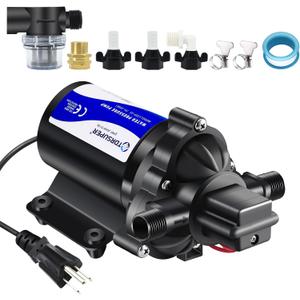 TDRSUPER Self-Priming Water Transfer Pump 110V AC, 4GPM 45PSI High Pressure Booster Pump, Black Stainless Steel Diaphragm Garden Sprinkler Pump for Home, Kitchen, Bathroom, Marine, Yacht