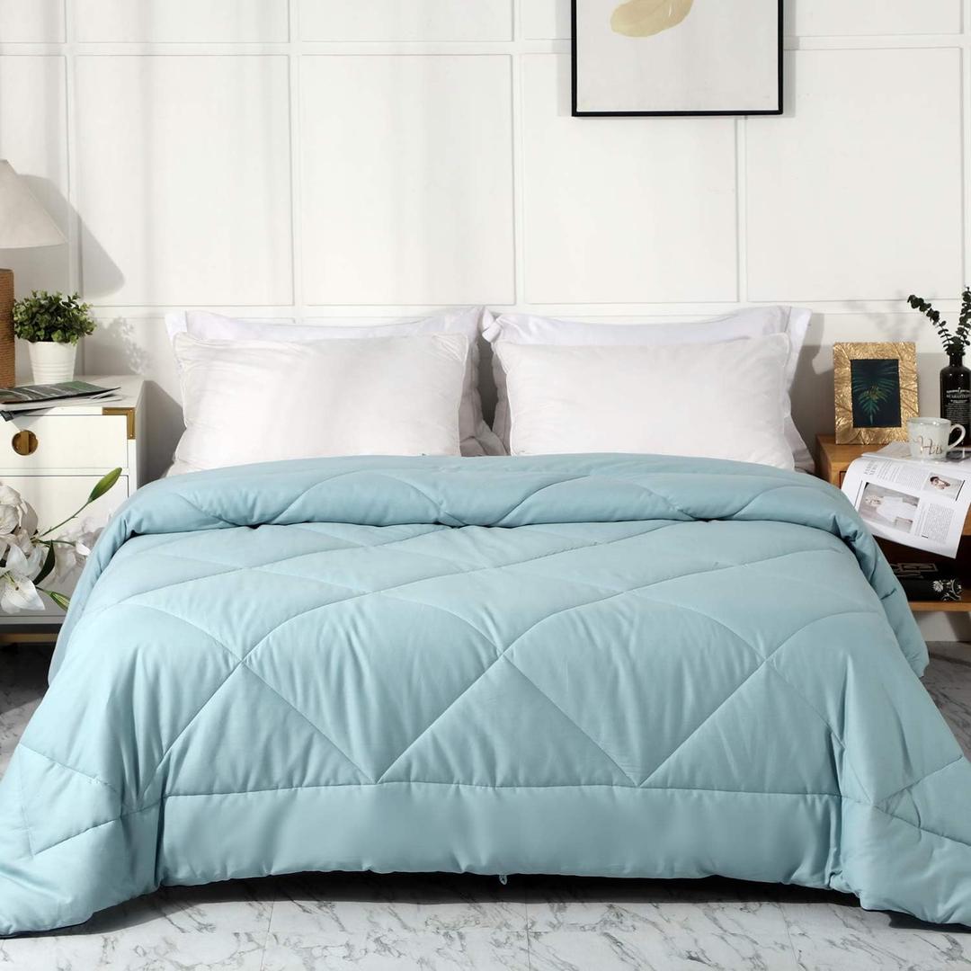 2025 Premium Upgraded Non-Vacuum Bed Quilt All Seasons 100% Cotton Filled Comforter - Reversible Lightweight Soft Breathable Fluffy (Miami Blue, Twin)