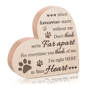 Maitys Pet Memorial Gifts Bereavement Remembrance Gifts for Loss of Dog Cat Sympathy Condolence Gifts Heart Shaped Wood Sign When Tomorrow Starts Without Me Wooden Plaque for Table Desk Decor (Khak