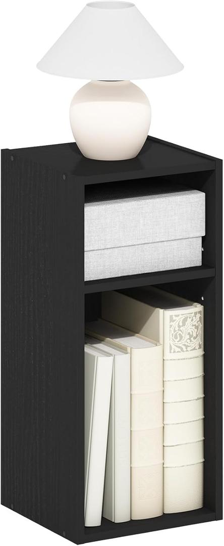 Furinno Fulda Book Shelf, 2-Tier Modern Narrow Bookshelf, 10-in Width Bookcase, 9.3" x 9.8" x 21.2", for Living Room, Bedroom, Home Office, Blackwood