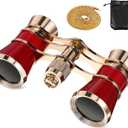 Opera Glasses Binoculars 3 X 25, Mini Binocular Compact Lightweight, Theater Glasses with Chain for Adults Kids Women Theater Opera (Red with Chain)
