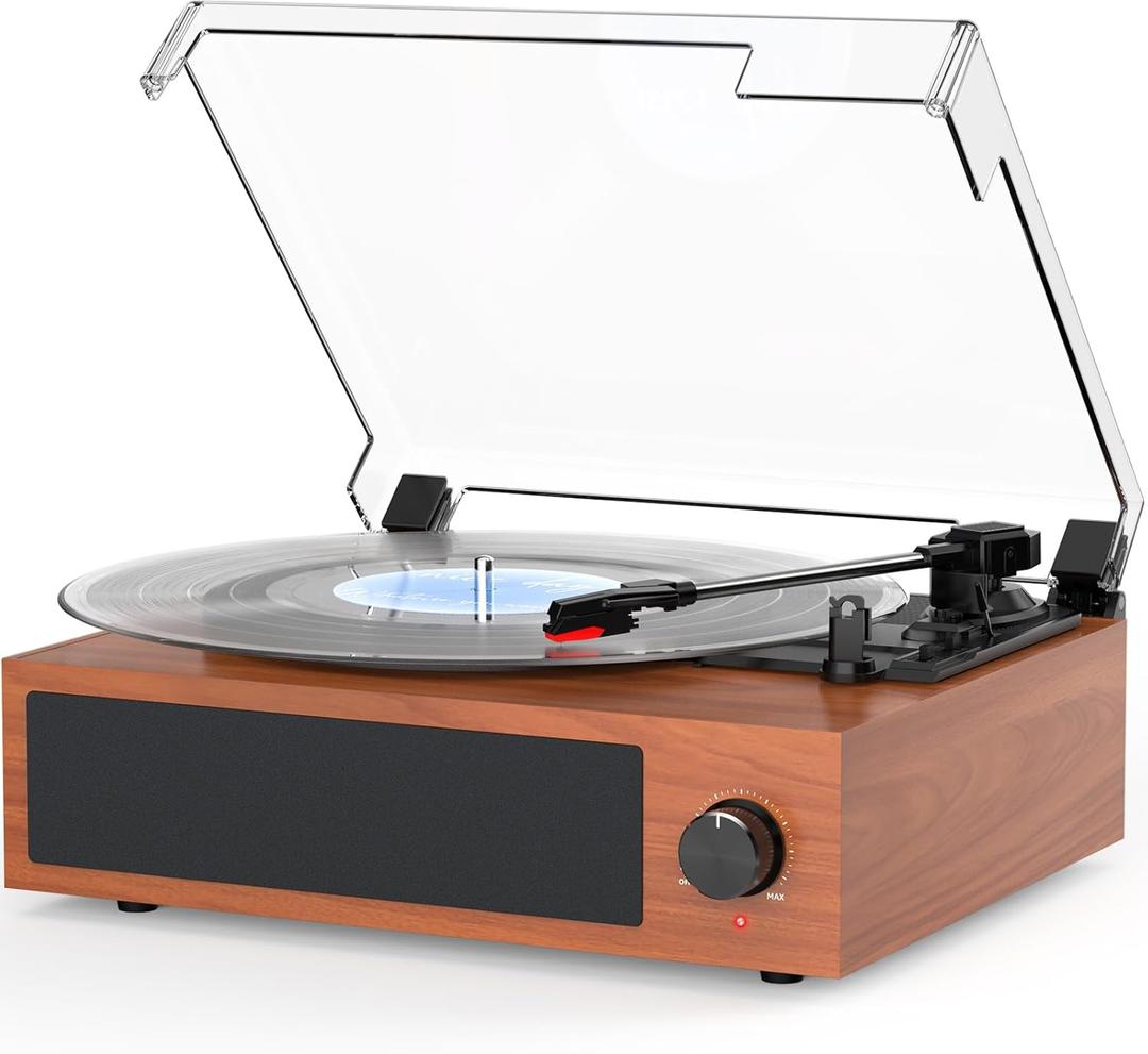Vinyl Record Player Built-in Stereo Speakers BT Wireless Input Belt Drive Vintage Turntables for Vinyls Records 3 Speed LP Players Turn Tables RCA Line Auto Stop All-in-one Wooden Walnut