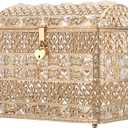 ELLDOO Crystal Wedding Card Box with Heart Lock, Vintage Money Card Box Treasure Chest Style Gold Gift for Wedding Receptions, Centerpiece Decor, Anniversary Keepsake, Gift, Small Size