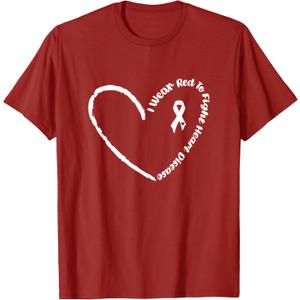 I Wear Red to Fight Heart Disease Awareness Go Red for Women T-Shirt,XL