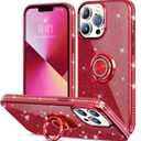 Thomo Compatible with iPhone 13 Pro Case, [Bling Kickstand] Cute Glitter Slim Bumper Diamond Cover Ring Holder Full-Body Protective Phone Case for iPhone 13 Pro Women Girls-WineRed