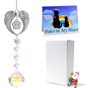 Pet Memorial Gifts for Dogs, Loss of Cat Sympathy, Remembrance Bereavement Crystal Suncatcher with Wing Paw, Cat Memorial Gift for Passing Away Loving Pets (Silver)