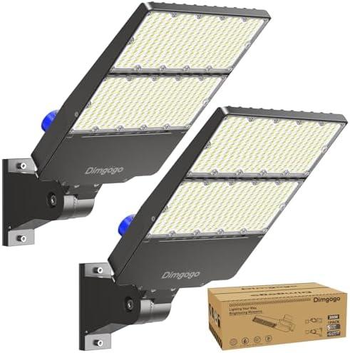 Dimgogo LED Parking Lot Light 300W, UL Listed 45,000LM 6500K Light with Dusk to Dawn Photocell, Adjustable Arm Mount, IP66 Waterproof, Commercial LED Area Security for Parking Lot, Roadway, 2 Packs