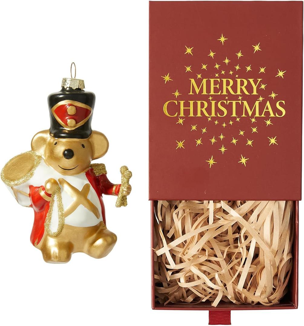 WDS WONDROUS Mouse Ornament Hanging Ball Christmas Decor - 3.14 Cute Animal Glass Ornament, Gold & White Christmas Mouse Decoration, Small Funny Ornaments for Xmas Tree Winter Holiday Decor Party