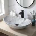 Ceramic 24x14 Inch Vessel Sink with Faucet and Pop-up Drain Combo Oval Marbling Bathroom Vessel Sink Above Counter Art Sink Bowl Porcelain