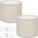 2 Pack Large Drum Lampshade  13" x 13" x 10" Beige Linen Lamp Shades for Table & Floor Lamps  Easy Assembly Spider Fitter Replacement Shade Set