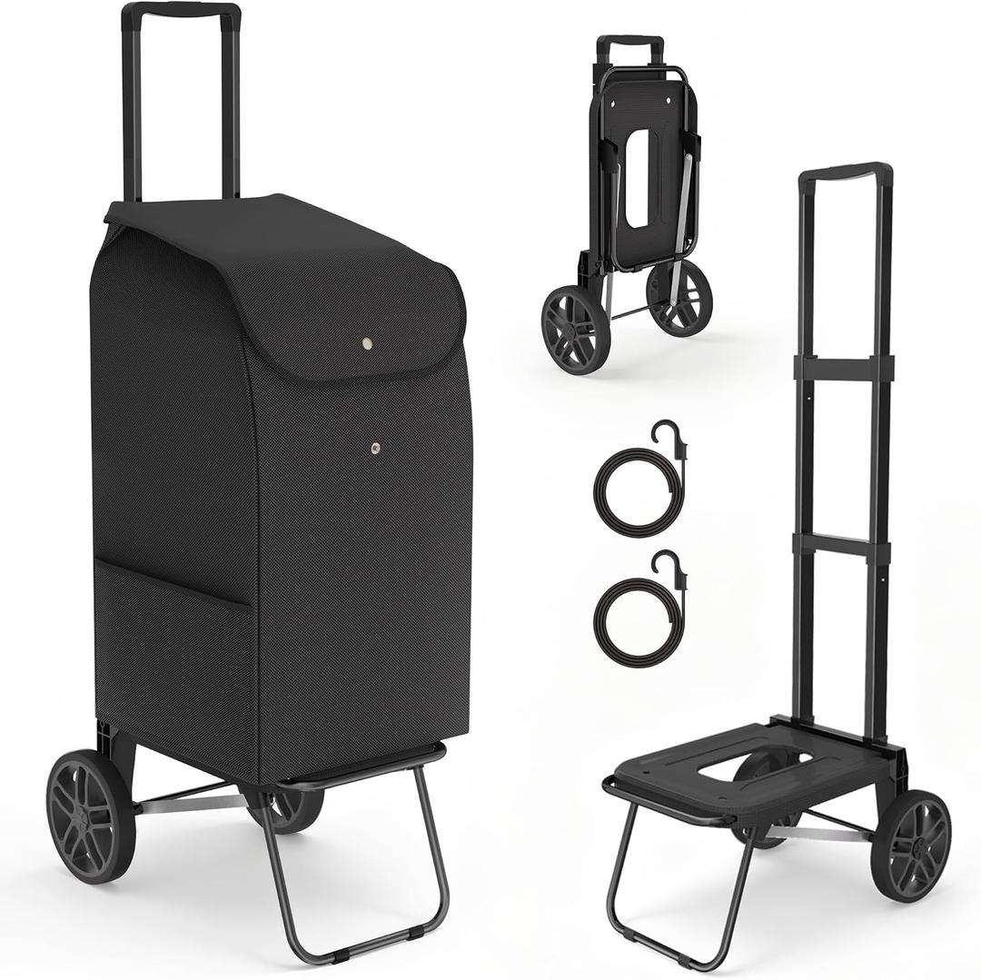 2 in 1 Shopping Carts for Groceries with 54L Waterproof Insulated Bag