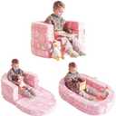 Tiita 3-in-1 Kids Sofa Bed, Comfy Couch Plush Toddler Chair Bed, Convertible Toddler Travel Beds, Folding Kids Couch with Washable Cover Carrying Handle for Girls and Boys (Pink Rainbow-1)